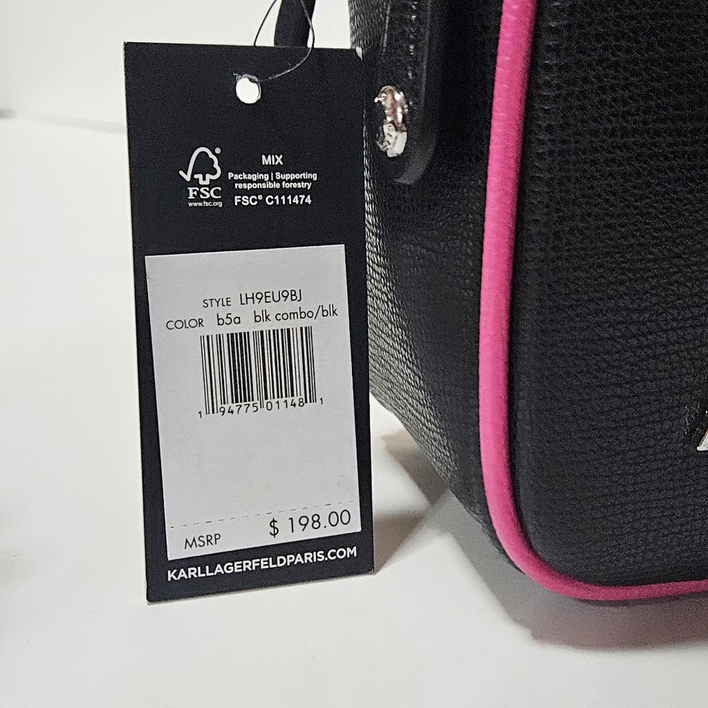 NWT Karl Lagerfeld Black Crossbody Bag with Pink Accents - Picture 3 of 8